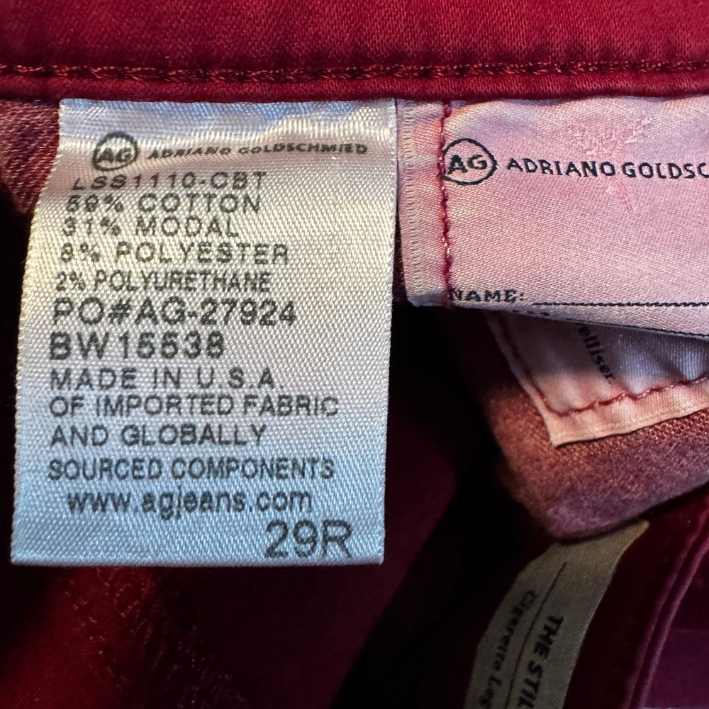 AG Adriano Goldschmied The Stilt Cigarette Leg Jeans Women's‎ 29 Burgandy Ankle - Picture 5 of 8